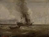 James Ensor, Seascape with Burning Boat, 1876, oil on board