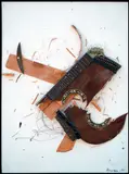 Arman, The End of the Third Man Theme, 1962, broken sitar and mixed media on panel