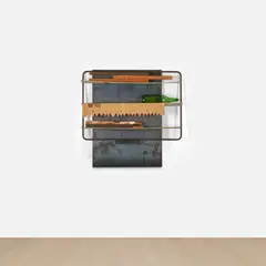 Senza Titolo by Yannis Kounellis, 1984, steel, mesh, wax, newspaper, glass and wood, sold Mar 2026
