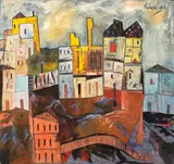Lancelot Ribeiro, Landscape at Noon, 1964, oil and polyvinyl acetate on canvas
