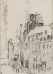James Ensor, Vue sur L'Hôtel de Ville de Bruxelles, 1885, charcoal on paper