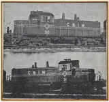 Richard Pettibone, Untitled (train series), 1967, synthetic polymer paint and photo engraving on canvas, in artist's frame