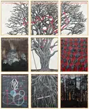 Keith Tyson, 25th September 2002: A Moving Speech Delivered From the Branches of the Hawthorne Carousel, 2002, watercolour, ink and acrylic on paper, in artist's frame, in 9 parts