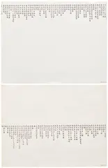 Carl Andre, Two Works: (i) SBSBSBSBSBSBSBSBMSBMSBMSBCMSBCMSBCMSBCMSBCMSBCMSBCMSBCM (ii) AAAAAAAAAAAAAAAAAAAAAAAAAAAAAAAAAAAAAAAAAAAAAAAAAAAAAAA, 1975, each Xerox ink on paper