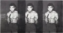Mohammed Ali by Russell Young, 2011, acrylic, enamel, diamond dust and silkscreen on linen, sold Mar 2026
