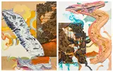 Pia Fries, Musselin 3, 2004, oil and screenprint on panel, in 2 parts