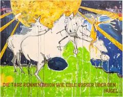 Werner Büttner, Die Tage rennen davon wie edle Rösser über den Hügel [The Days Are Running Away Like Noble Steeds Running Over the Hill], 2011, oil on canvas