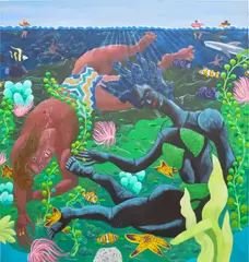Heidi Ukkonen, Underwater Love, 2022, egg tempera, acrylic and airbrush on linen