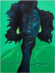 Annan Affotey, Green Earrings, 2020, acrylic on canvas