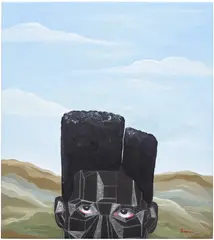 Victor Ubah, Seeking in a Beautiful Land, 2021, acrylic and oil pastel on canvas