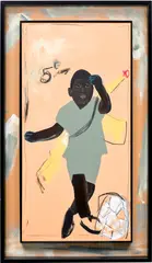Jammie Holmes, Child Soldier 5 Cents a Day, 2019, acrylic and oil pastel on canvas, in artist's frame