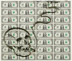 Scott Campbell, Daddy was a Charmer, 2011, cut and uncut US currency on board