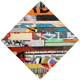 Jason Revok, Triumph and Tragedy, 2011, found objects on wood