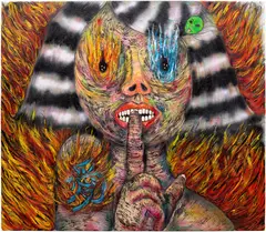 Si On, Don't Play With Fire, 2021, oil and spray paint on canvas