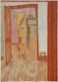 Andrew Cranston, Meditation in a tenement, 2023, distemper, oil and canvas collage on canvas