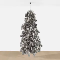 Subodh Gupta, OK Mili, 2005, stainless steel tiffin boxes with labels and armature