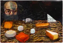 Andrew Cranston, Cézanne’s Cheese Board (first version), 2013, oil and varnish on book cover
