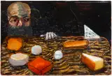 Andrew Cranston, Cézanne’s Cheese Board (first version), 2013, oil and varnish on book cover