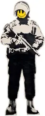 Banksy, Smiling Copper, 2003, spray paint and acrylic on cardboard