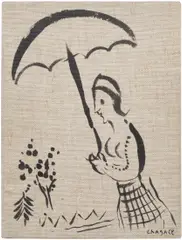 Marc Chagall, La Femme à l'ombrelle, 1960, India ink on linen bound book