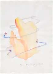 Maria Lassnig, Ich von einer Fliege umkreist. (Me, Encircled by a Fly.), 1990-1999, chalk and watercolour on paper