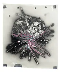 Mindy Shapero, Mosaic Drawing, Pink, Gray, White, Silver Leaf, 2007-2008, spray paint, acrylic, silver leaf and bead on paper