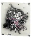 Mindy Shapero, Mosaic Drawing, Pink, Gray, White, Silver Leaf, 2007-2008, spray paint, acrylic, silver leaf and bead on paper