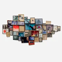 Barry McGee, Untitled, 2002, oil on canvas, graphite on paper and photographs, in artist's frames, in 45 parts