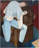 William Brickel, Two Figures, Blue Box, 2022, oil on linen
