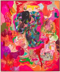 Michael Bauer, Red Cave and Blonde, 2019, oil, crayon, pastel and acrylic on canvas, in artist's frame