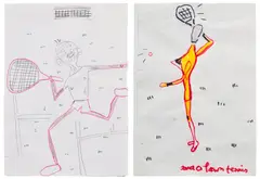 Rose Wylie, Two works: (i-ii) Untitled, (i) graphite, colour pencil and paper collage on paper (ii) felt tip and paper collage on paper