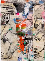 Daniel Crews-Chubb, Zumbi and Belfie (split), 2016, acrylic, ink, spray paint and charcoal on collaged paper​
