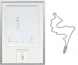 Damien Hirst, Two works: (i) Sketch for pendant; (ii) Diamond pendant necklace, 2005, (i) ink and graphite on paper (ii) pavé-set circular-cut diamond capsule-shaped pendant mounted in 18k white gold on a beaded gold chain