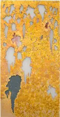 Cindy Phenix, Own Destruction, 2020, gold leaf, paper, oil and pastel on MDF