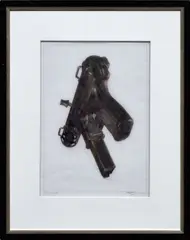 Robert Longo, Study of Uzi, 2004, ink and charcoal on vellum, in artist's frame