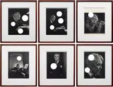 Cerith Wyn Evans, Untitled ("Portrait of Greatness" after Y. Karsh), 2006, cut-outs on book page, in artist's frame, in 6 parts