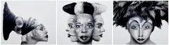 ORLAN, Three works: (i) African Self-Hybridization Series, Mangbetu Woman Profile and Profile of Euro-Stéphanoise Woman; (ii) African Self-Hybridization Series, Three-Headed Ogoni Mask, Nigeria, with Mutant Face of Franco-European Woman; (iii) African Self-Hybridization Series, Fang initiation Group Mask, Gabon, with Face of Euro-Stéphanoise Woman, 2000, dye destruction print, mounted