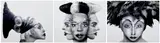 ORLAN, Three works: (i) African Self-Hybridization Series, Mangbetu Woman Profile and Profile of Euro-Stéphanoise Woman; (ii) African Self-Hybridization Series, Three-Headed Ogoni Mask, Nigeria, with Mutant Face of Franco-European Woman; (iii) African Self-Hybridization Series, Fang initiation Group Mask, Gabon, with Face of Euro-Stéphanoise Woman, 2000, dye destruction print, mounted