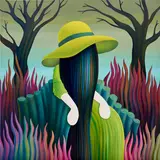 Jordi Ribes, Portrait with Green Hat, 2022, oil on canvas