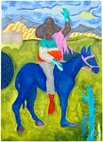 Simphiwe Ndzube, Through the Valley of Nameless Evil, 2021, acrylic, oilstick, graphite, duct tape and collage on canvas
