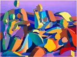 Jonathan Chapline, Three figures, 2019, acrylic and Flashe on panel