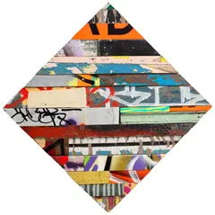 Jason Revok, Triumph and Tragedy, 2011, found objects on wood