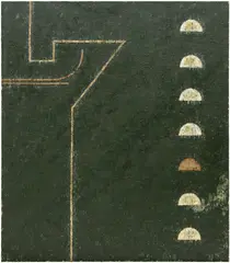 László Mulasics, Kepzeletbeli Ejszaka, 1988, oil, wax and glitter on canvas mounted on panel