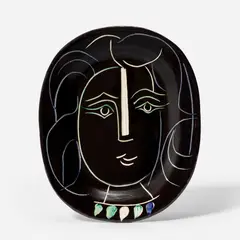 Pablo Picasso, Visage de femme (Woman's Face) (A.R. 220), 1953, White earthenware rectangular dish painted in colours, engraved and glazed