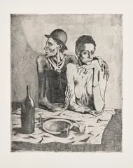 Pablo Picasso, Le repas frugal (The Frugal Meal), from La Suite des Saltimbanques (Bl. 1, Ba. 2), 1904, Etching, on Van Gelder paper, with full margins