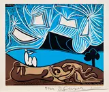 Pablo Picasso, Couple et flûtistes au bord d'un lac (Bacchanale) (Couple and Flutists by a Lake) (Bl. 930, Ba. 1259), 1959, Linocut in colours, on Arches paper, with full margins