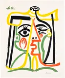 Pablo Picasso, Portrait de Jacqueline au chapeau de paille (Portrait of Jacqueline in a Straw Hat) (Bl. 1067, Ba. 1279), 1962, Linocut in colours, on Arches paper, with full margins