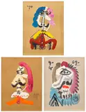 Portraits imaginaire (Imaginary Portraits): three prints by Pablo Picasso, 1969, Three offset lithographs in colours, on Arches paper, the full sheets, sold Jan 2026