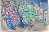 Marc Chagall, La chasse aux oiseaux (The Bird Chase), from Daphnis and Chloë (M. 329, see C. Bks. 46), 1961, Lithograph in colours, on Arches paper folded (as issued), the full sheet