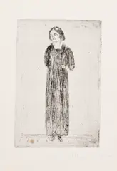 Edvard Munch, Kvinne i mørk Kjole (Young Woman in Dark Dress) (W. 432), 1913, Drypoint, on Japan paper, with full margins